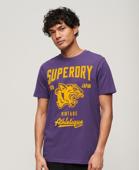 Superdry Homme, T-Shirt Imprimé à Motif Track & Field Athletic, Violet