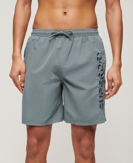 Superdry Men’s Premium Embroidered 17-inch Swim Shorts Light Blue / Stormy Weather Grey - Size: L