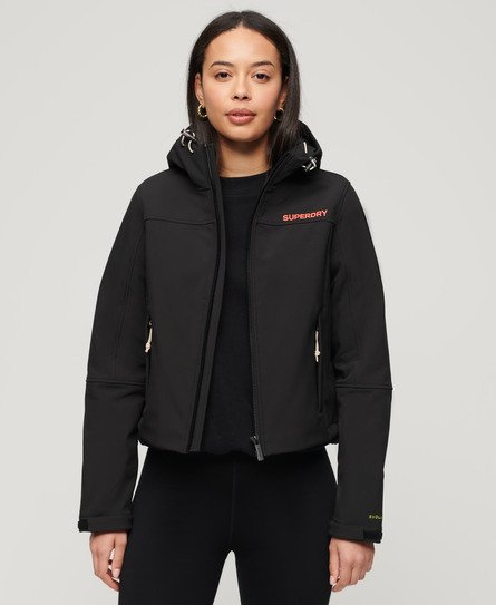 Superdry Ladies Slim Fit Hooded Soft Shell Trekker Jacket, Black, Size: 14