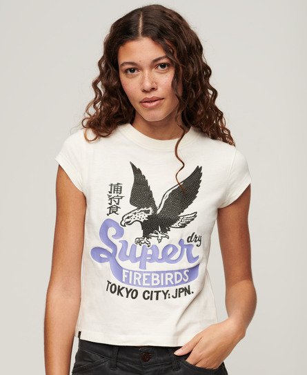 Verziertes T-Shirt mit Poster-Print und Flügelärmeln