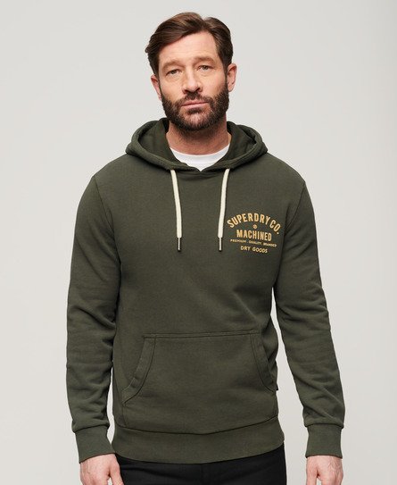 Superdry Men’s Workwear Flock Chest Graphic Hoodie Green / Surplus Goods Olive Green - Size: L