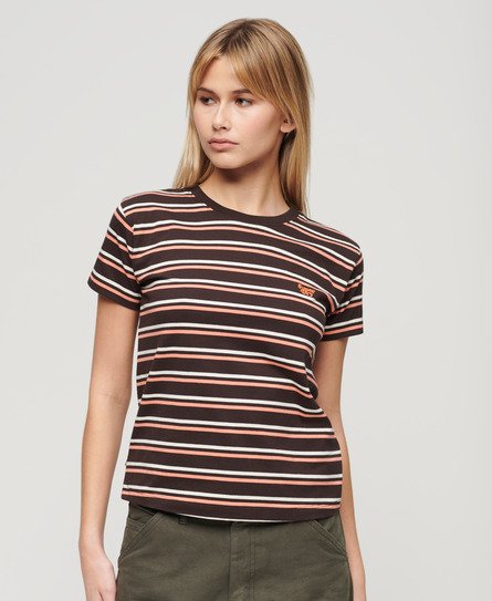 Superdry Women's Essential Logo Striped Fitted T-Shirt Brown / Bison Black Stripe