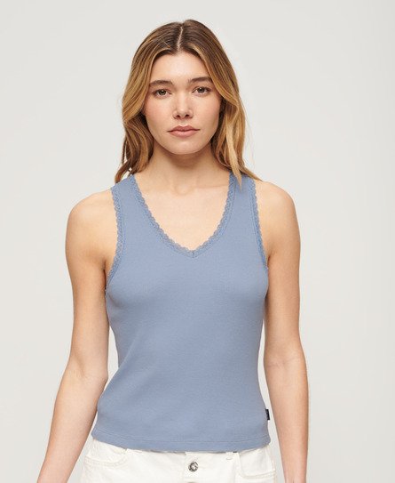 Superdry Women’s Athletic Essentials Lace Trim Vest Top Light Blue / Tidal Blue - Size: 6-8