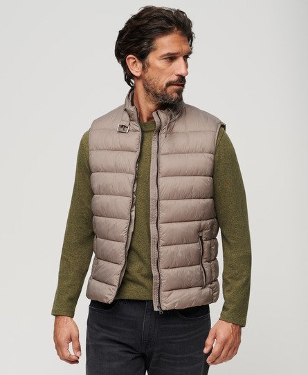 Superdry Mens Lightweight Quilted Padded Gilet, Beige, Size: M