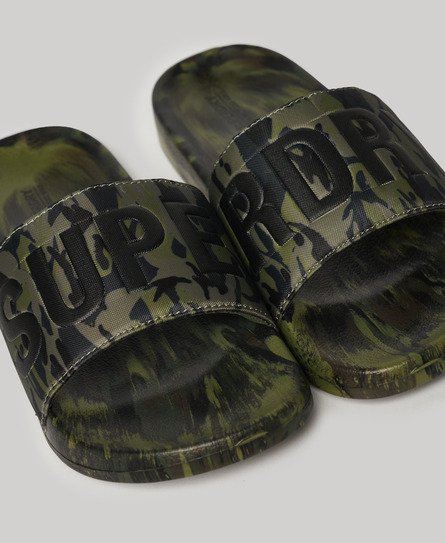 Superdry Pool Slides With Camo Branding in White