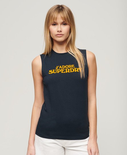Superdry Women’s Sport Luxe Graphic Fitted Tank Top Navy / Eclipse Navy - Size: 14