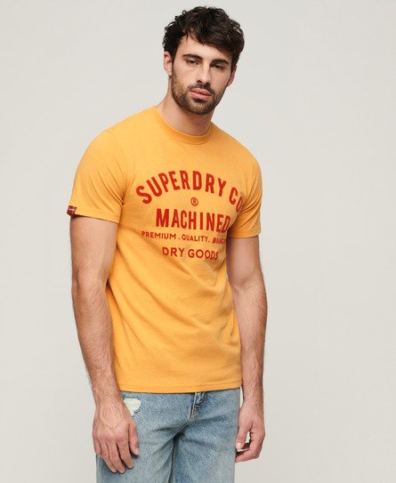 Superdry Mannen Workwear T-shirt met Afbeelding in Flockprint Geel