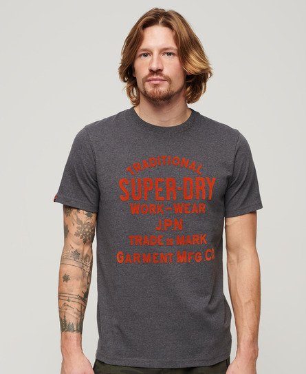 Superdry Herren Workwear Flock T-Shirt mit Grafik Grau