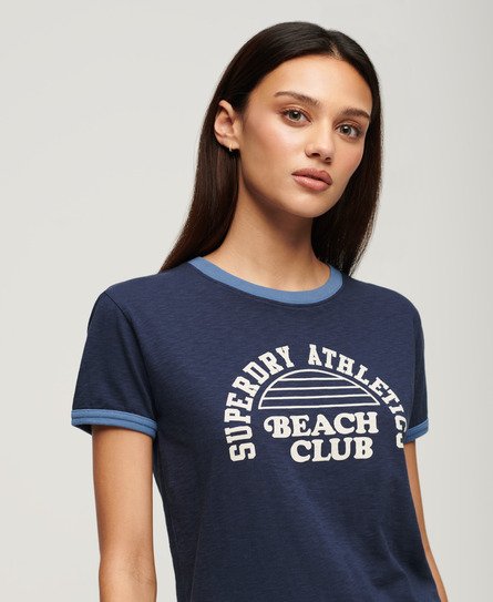 Superdry Women’s Athletic Essentials Beach Graphic Ringer T-Shirt Navy / Richest Navy - Size: 14