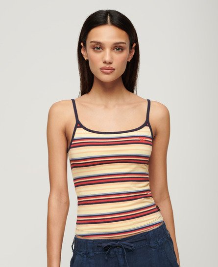 Superdry Ladies Slim Fit Striped Athletic Essentials Cami Top, Red, Size: 8
