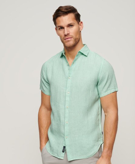 Superdry Men’s Studios Casual Linen Shirt Green / Spearmint Light Green - Size: M