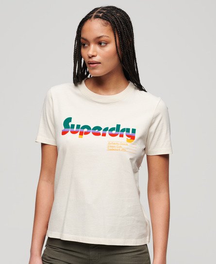 Superdry Women’s Retro Flock Relaxed T-Shirt Cream / Rice White - Size: 10