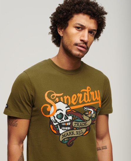 Superdry Men’s Tattoo Script T-Shirt Green / Fir Green - Size: S
