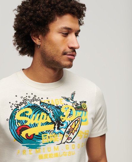 Superdry Herren LA Vintage T-Shirt mit Logo-Grafik Weiß/Blau/Gelb
