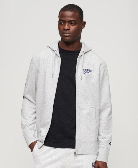 Superdry Mens Loose Fit Sportswear Logo Zip Hoodie, Light Grey, Size: XXL
