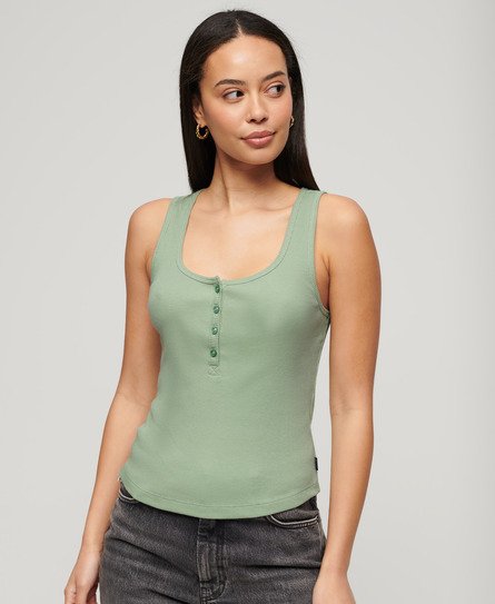 Superdry Women’s Athletic Essentials Button Down Vest Top Green / Light Jade Green - Size: 10-12