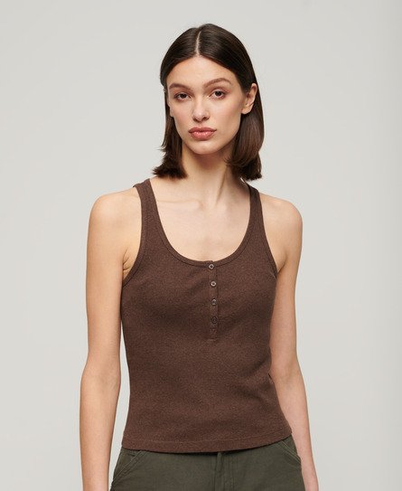 Superdry Women’s Athletic Essentials Button Down Vest Top Brown / Dark Chocolate Brown Marl - Size: 10-12