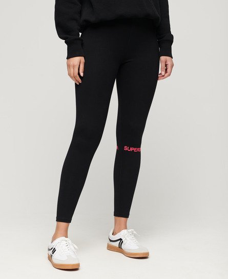 Superdry Women’s Sportswear Highwaist Leggings Black / Black/Hyper Fire Pink - Size: 8