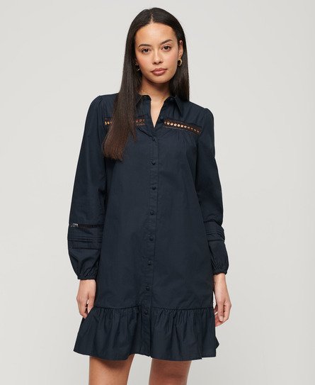 Superdry Women’s Lace Mix Shirt Dress Navy - Size: 8