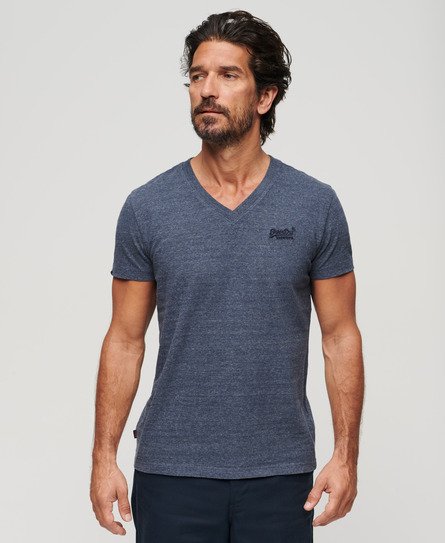 Superdry Men’s Organic Cotton Essential Logo V Neck T-Shirt Navy / Navy Marl - Size: M