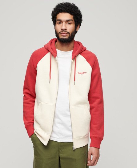 Superdry Men’s Essential Baseball Zip Hoodie Red / Oatmeal/cranberry Crush Red - Size: S