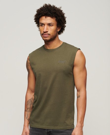 Superdry Mens Classic Organic Cotton Essential Logo Tank Top, Green, Size: M