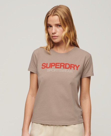 Superdry Women’s Sportswear Logo Fitted T-Shirt Beige / Deep Beige Slub - Size: 10