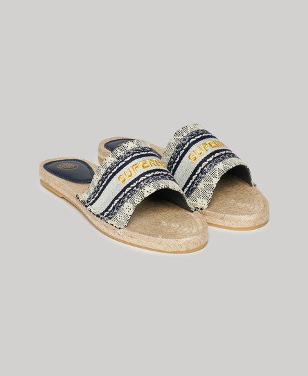 Mules compensées style espadrille en toile