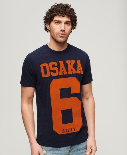 Superdry Herren Osaka 6 T-Shirt mit Grafik Marineblau