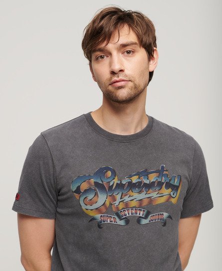 Superdry Homme, T-Shirt Imprimé à Motif Groupe de Rock, Gris,