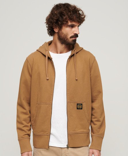 Superdry Men’s Contrast Stitch Relaxed Zip Hoodie Brown / Washed Classic Brown Camel - Size: Xxxl