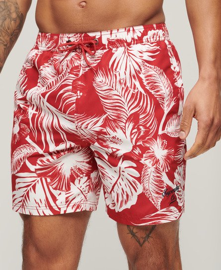 Superdry Men’s Recycled Hawaiian Print 17-inch Swim Shorts Red / Luna Dark Red - Size: M
