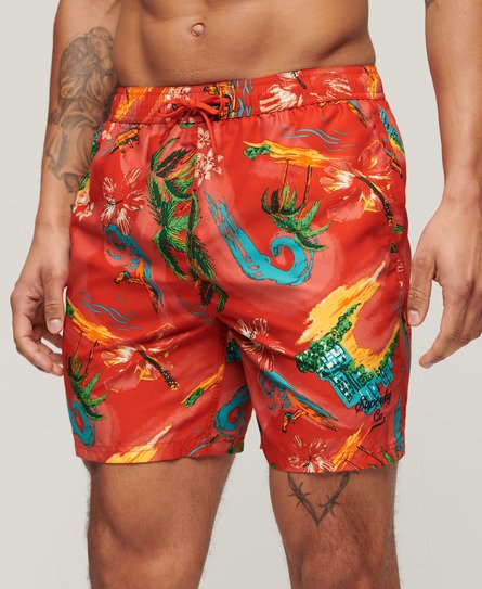 Superdry Men’s Recycled Hawaiian Print 17-inch Swim Shorts Red / Waikiki Red - Size: L