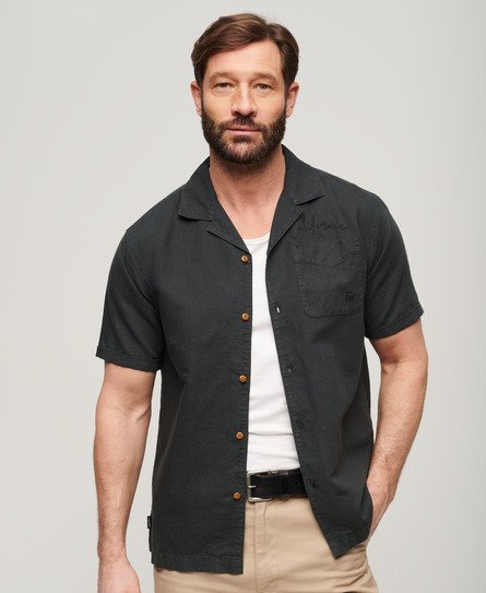 Superdry Men’s Resort Short Sleeve Shirt Black / Washed Black - Size: L