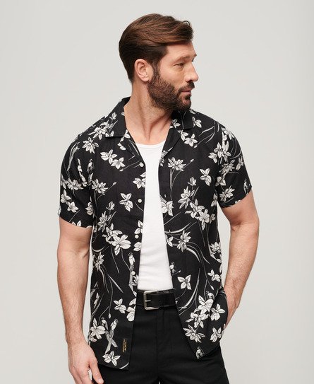 Open Collar Printed Linen Shirt