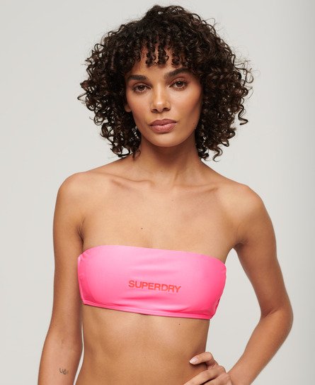 Superdry Women’s Logo Bandeau Bikini Top Pink / Paparazzi Pink - Size: 16