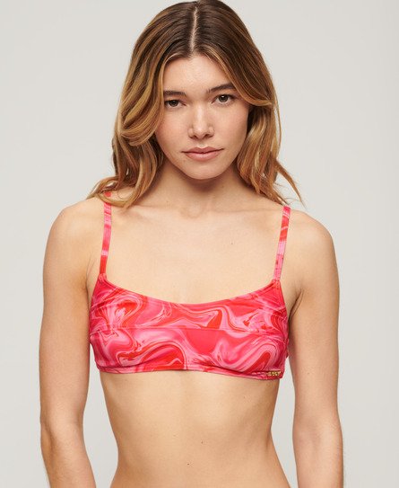Superdry Women’s Print Bralette Bikini Top Pink / Malibu Pink Marble - Size: 14