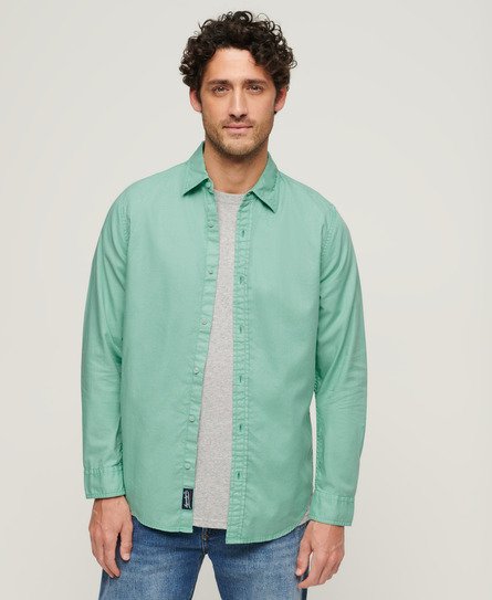 Superdry Herren Überfärbtes, Langärmeliges Hemd aus Bio-Baumwolle Grün