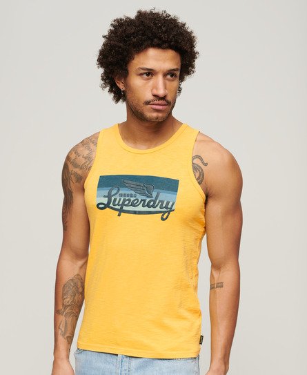 Superdry Men's Cali Striped Logo Vest Top Yellow / Samoan Sun Yellow Slub