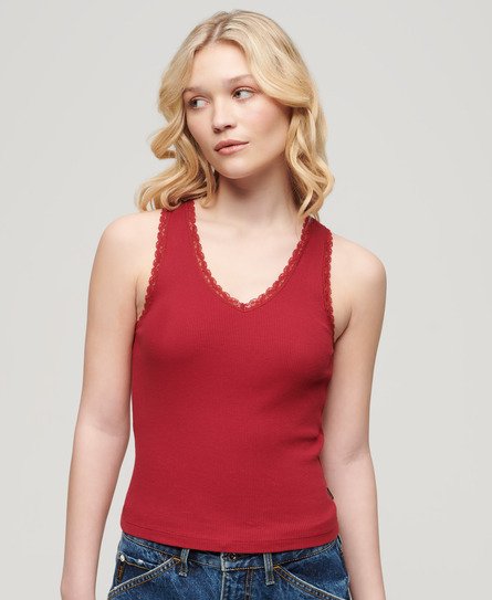 Superdry Women’s Athletic Essentials Lace Trim Vest Top Red / Barndoor Red - Size: 10-12