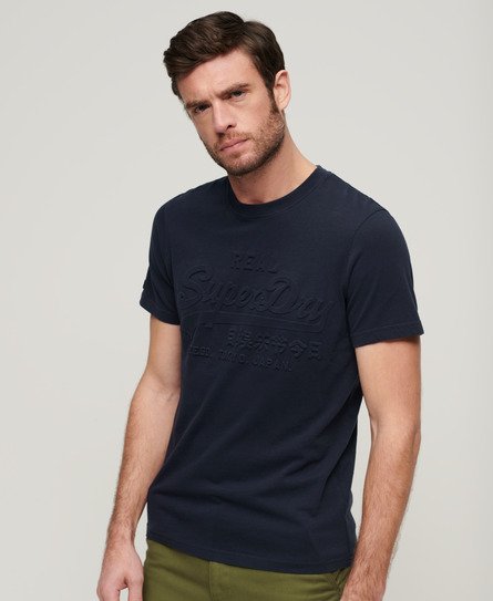 Superdry Herren T-Shirt mit Geprägtem Vintage Logo Marineblau