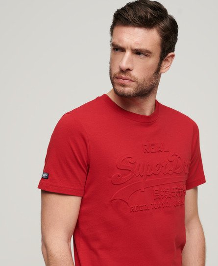Superdry Mannen Vintage Logo T-shirt met Reliëfopdruk Rood