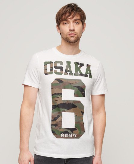 Superdry Men’s Mens Classic Osaka 6 Camo Standard T-Shirt, White, Size: XL