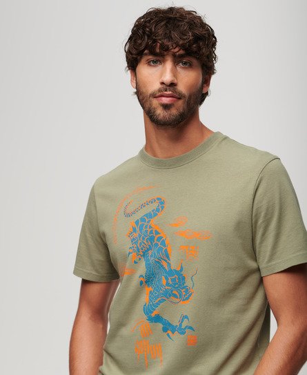 Superdry Men’s x Komodo Kailash Dragon T-Shirt Khaki / Light Khaki Green - Size: S