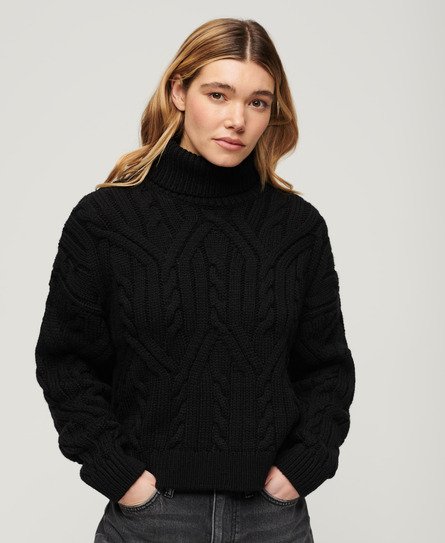 Superdry Women’s Twist Cable Knit Polo Neck Jumper Black - Size: 8