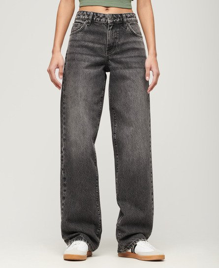 Superdry Women’s Organic Cotton Mid Rise Wide Leg Jeans Black / Wolcott Black Stone - Size: 32/32