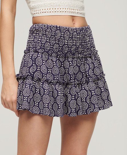 Superdry Women’s Tiered Jersey Mini Skirt Navy / Navy Dot Floral Print - Size: 8