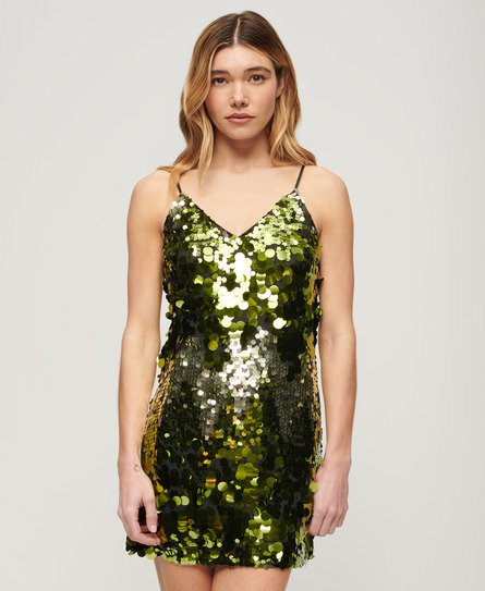 Superdry Women’s Disco Sequin Mini Dress Green / Green Sequin - Size: 12