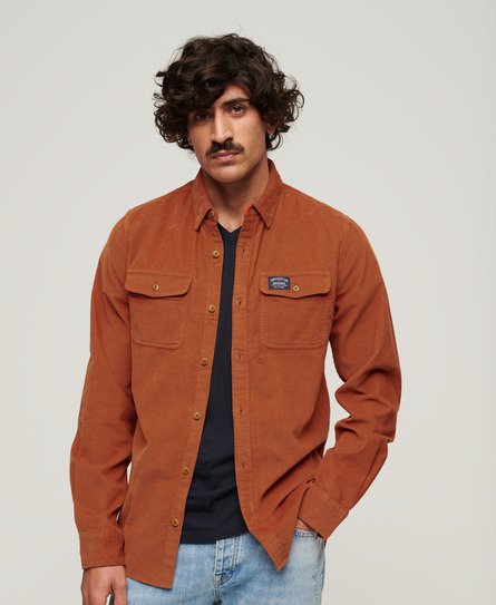 Superdry Men’s Classic Trailsman Relaxed Fit Corduroy Shirt, Orange, Size: S