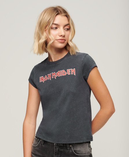 Superdry Women’s Women’s Classic Iron Maiden Cap Sleeve T-Shirt, Dark Grey, Size: 14